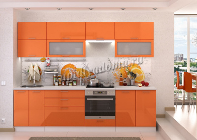 Шкаф пенал ШПД2Я 600 Кухня Ксения (Оранжевый глянец)